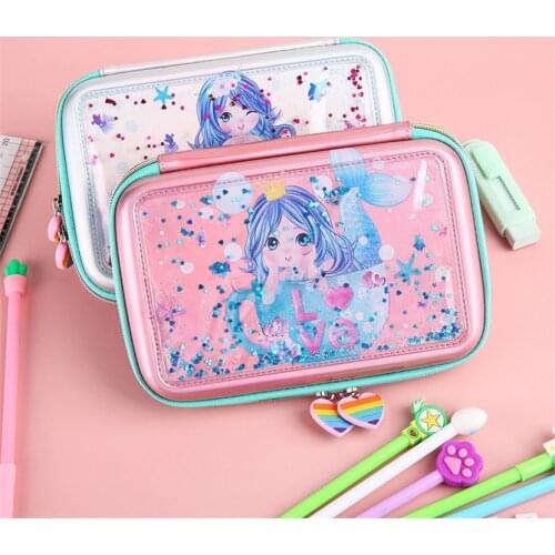 Pencil Cases Anime Stationery For School 2021 Trousse Scolaire Large Capacity Pencil Box Three Zippers School Case Transparent