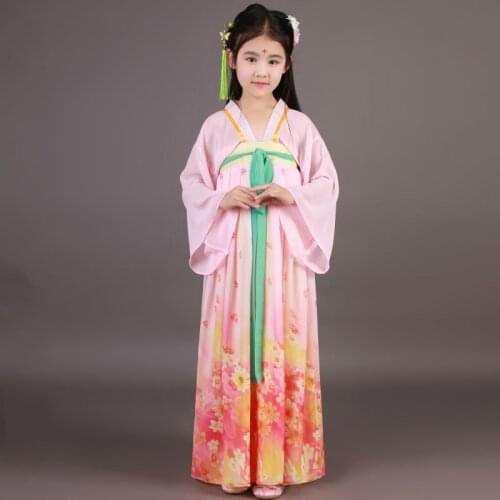 Child Chinese Traditional Princess Costume Chiffon Girl Chinese Ancient Empress Wu Zetian Stage Dance Clothing Folk Cosplay 89