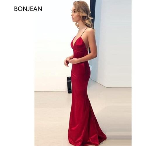 2019 Mermaid Sexy Sheath Deep V-Neck Long Evening Long Elastic Silk Like Satin Off Shoulder Evening Gown