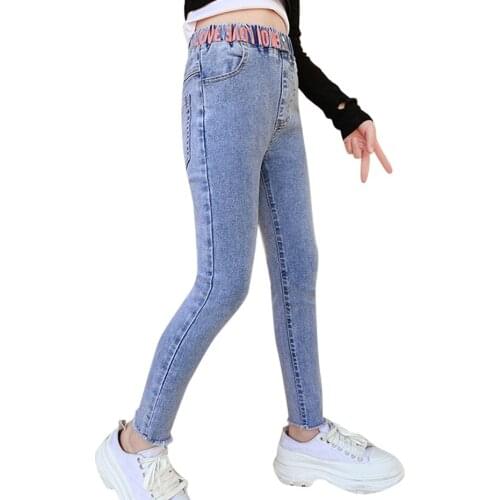 Jeans Girl Solid Color Slim Jeans For Girls Casual Style Kid Jeans Spring Autumn Childrens Clothing 6 8 10 12 14