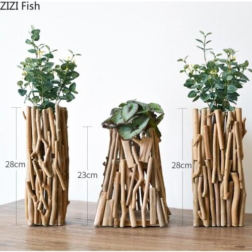 European Handmade Solid Wood Geometric Vase Creative Living Room Dining Table Art Flower Arrangement Flower Vase Home Decoration