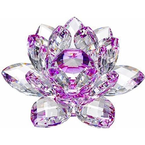 Crystal Lotus Flower Crafts Glass Paperweight Fengshui Ornaments Figurines 80/100/120/140/200mm Lilac Color Home Wedding Decor