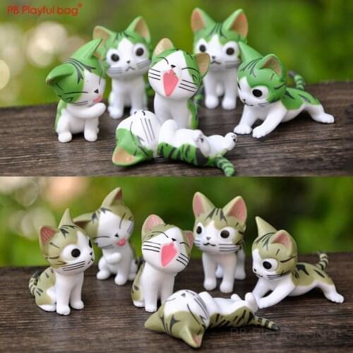 Playful bag 6pcs/set Cheese Cat figure Cute kitty 2-4CM pvc animal model collection Room ornament Cake decoration Best gift HF63