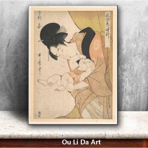 Classical Japan kimono mother women baby oil painting canvas painting printings printed on canvas art decoration picture
