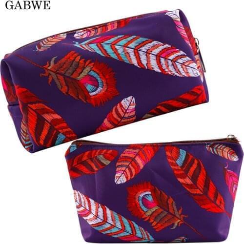 GABWE Colorful Feather Polyester Cosmetic Bags for Women Fashion Makeup Pouch Organizer Storage Toiletry Bags Neceser Maquillaje