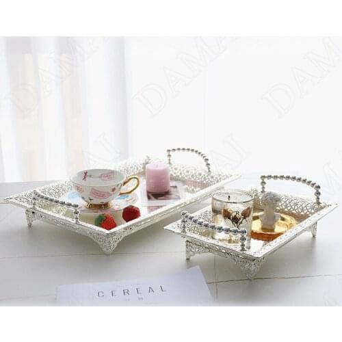 Creativity Mirror Hollow Trays Decorative Nordic Modern Silver Plated Cake Dessert Display Plates Cosmetic Necklace Storage Tray