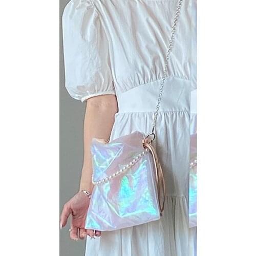 Fashion Drawstring Pearl Handbag Women Metal Chain Soft-Faced Messenger Bag WomenS Korean Mini Shoulder Bag Woman 20121 Summer