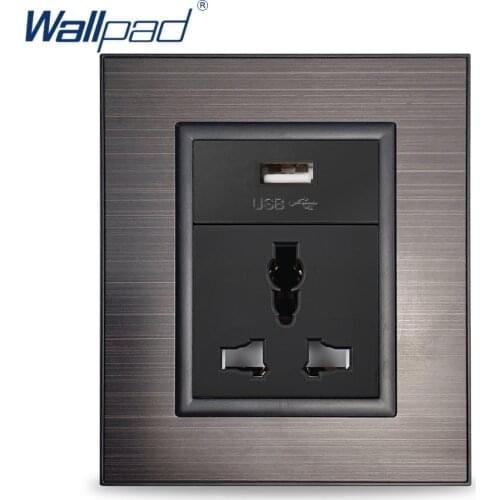 Wallpad USB 3 Pin MF Socket Black 5V 1000MA Stainless Steel Panel Wall Electric Power Outlet 10A AC 110~250V