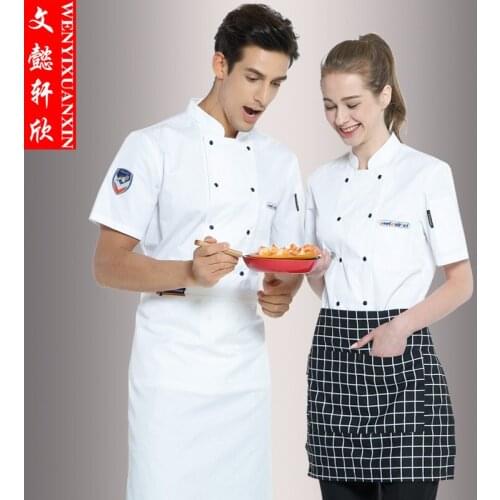 New Summer Short-sleeve Chef Jacket Kitchen Workwear Restaurant Chef Jacket Kitchen Cook Suit Man Woman Chef Uniform B-6452