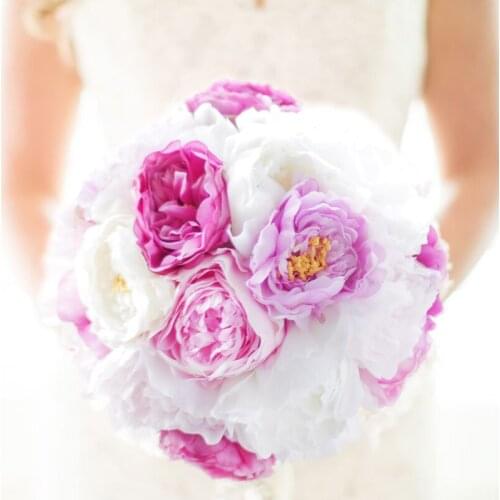 Iffo New Handmade White pink peony bouquet custom bride peony hand holding flower wedding decoration Bridesmaids bridal peony