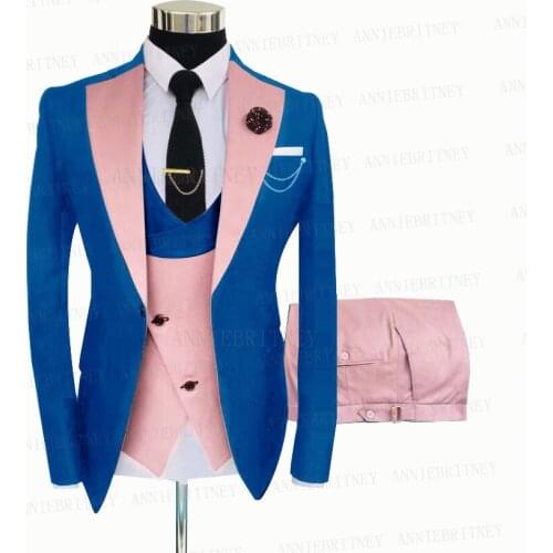 New Formal Royal Blue Suit Men Slim Fit Business Blazer Tailored Best Man Groom Wedding Suit Tuxedo Dinner Jacket Vest Pants Set