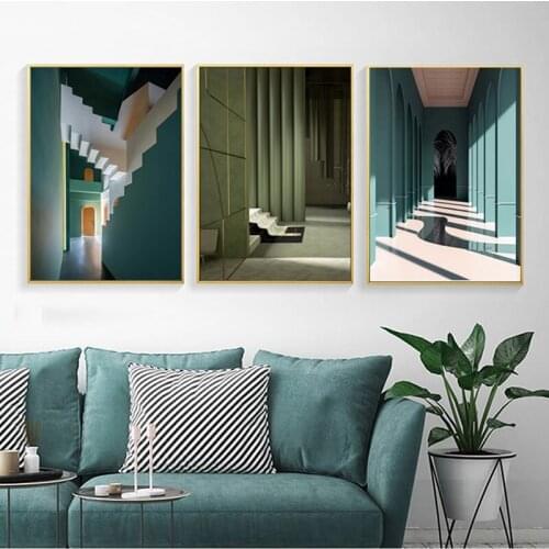 Modern Interior Building Posters and Prints Canvas Prints Painting Wall Art Pictures for Living Room Home Decorative Poster