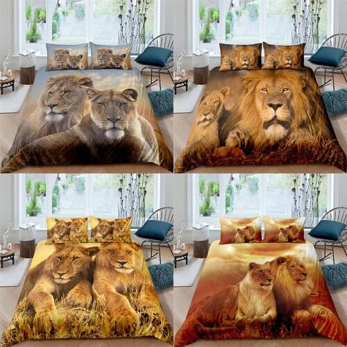 Home Textiles Luxury 3D Lion Print Duvet Cover Set 2/3 Pcs Pillowcase Kids Bedding Set AU/EU/UK/US Queen and King Size