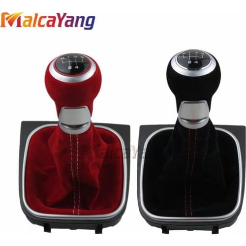 5 Speed 12mm Red Black Soft Suede Leather Gear Stick Shift Knob Boot Kit For Volkswagen V-W Golf 5 6 MK5 MK6 R32 G-TI 04-09