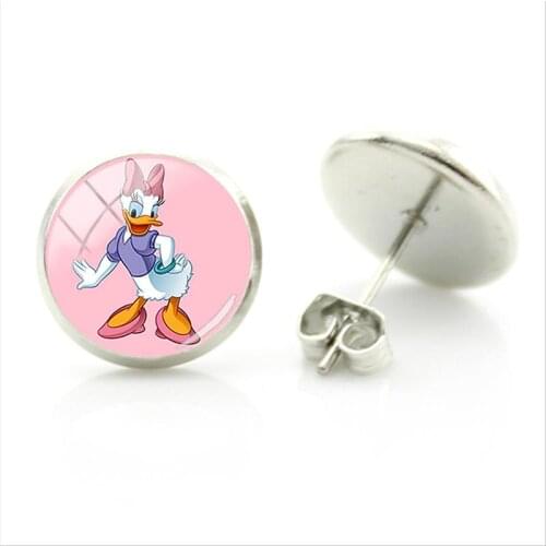 Disney Cute Q Version Donald Duck Pendant Earrings New Fashion Glass Gem Earrings Creative Design Jewelry Gift