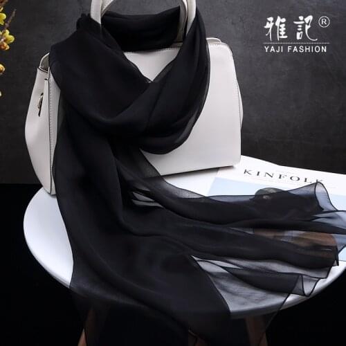 Natural Silk Scarf Women Black Color Foulard Femme Thin Chiffon Silk Shawls Wraps for Ladies Solid 100% Real Silk Scarf