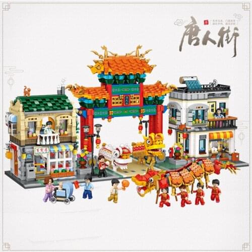 New LOZ min chinatown 1030 Chinese Traditional Culture Building Blocks Dragon Lion Dance /Street view Architecture gifts 3581pcs
