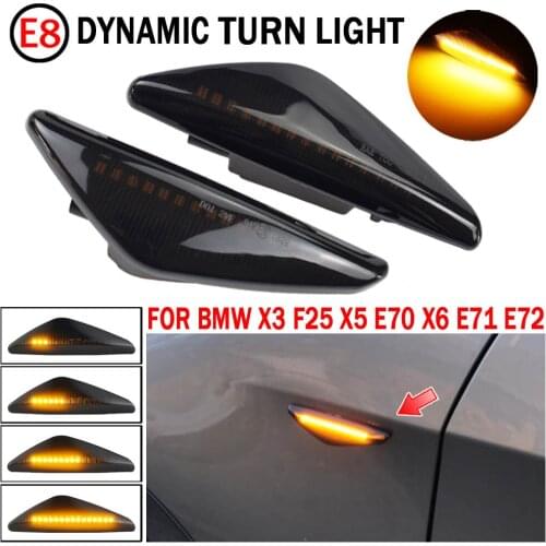 2PCS LED Dynamic Side Marker Turn Signal Repeater Light Indicator Flowing Flash Fit For BMW X3 X5 X6 E70 E71 2008-2014 E72 F25