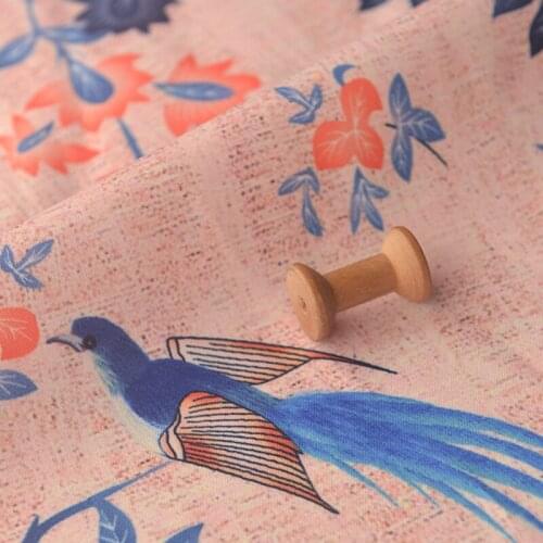 Bird Flower Branch Printing material Polyester tissu Long skirt, cheongsam, table cloth, sofa towel and curtain fabric
