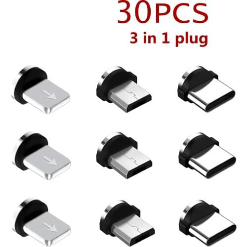 USLION 30 Pcs Magnetic Tips For iPhone Samsung Mobile Phone Replacement Parts 3 IN 1 Plug Micro Converter Cable Adapter Type C