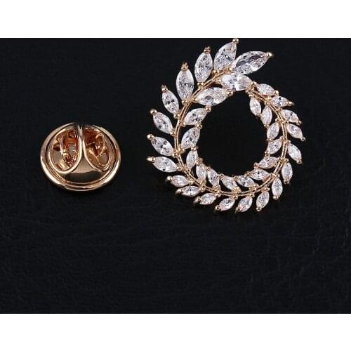 High Qualtiy Cubic Zirconia Lapel Pins Jewelry Wholwsale Fashion Classic Olive Branch Brooch For Women Gift Dropshipping
