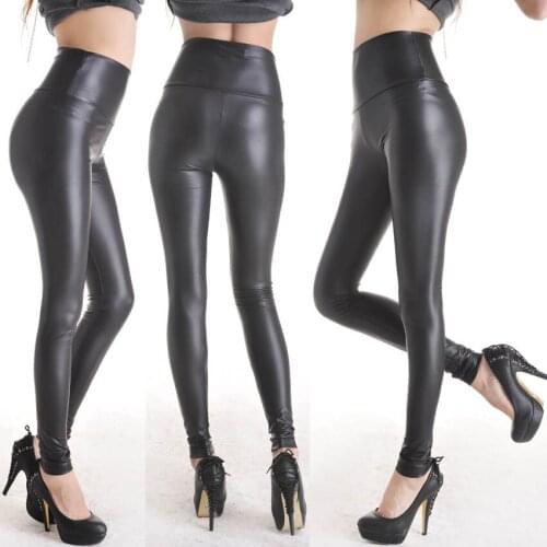Women High-Waist Leggings Pants 3S8372 Free Shipping Fashion Womens Shiny Wet Faux Leather Leggings Sexy High Waist Leggings