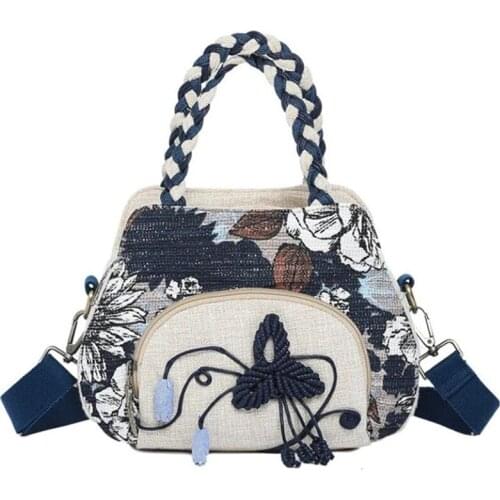 Retro Women Bags Shoulder Bag Lady Handbags Summer Casual Totes Linen Fabric Messenger Bag Ethnic