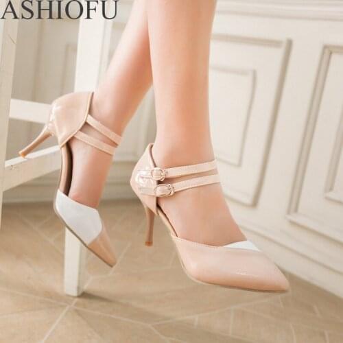 ASHIOFU New Ladies High Heel Pumps Double-buckle Strap Party Prom Dress Shoes Fashion Casual Daily Wear Court Shoes