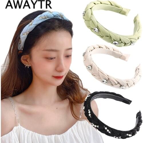 AWAYTR Luxury Crystal Hair Accessories Creative Twist Braid Headband Bezel Korean Braid Hairband Women Elegant Hair Hoop
