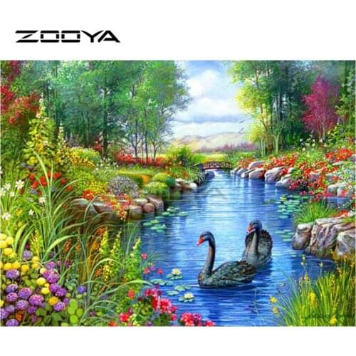 ZOOYA Diamond Embroidery DIY Diamond Painting Tree Lake Swan Scenic &Flower Diamond Painting Cross Stitch Rhinestone Mosaic BK85