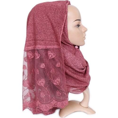 Womens plain lace hijab scarf cotton stretchy wraps shawls fashion muslim scarves headband wraps islamic scarves 1pc