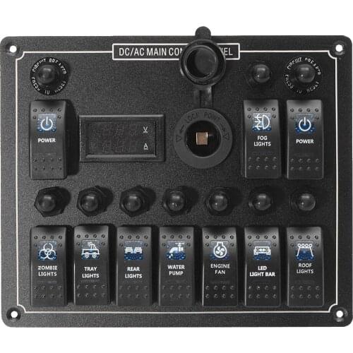 10 Gang Boat Marine Rocker Switch Panel Digital Current Voltage Meter