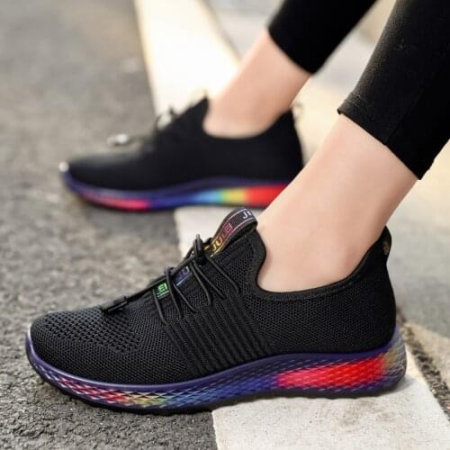 2021 New Summer Womens Breathable Light Weight Tennis Flat Casual Shoes Lace-Up Air Mesh Sock Slip-on Sneakers Chaussure Femme
