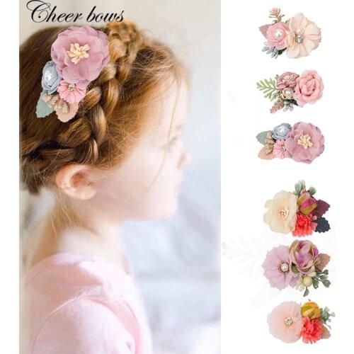 3pcs 3" Baby Artificial Flowers Hair Accessories for Girls Children Pearl Floral Hair Clips Barrettes Sweet Wedding Hairgrips
