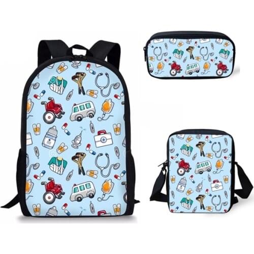 3Pcs/set Cartoon Nurse Printing School Bags for Girls Cute School Backpacks Middle School Students Casual Book Bag