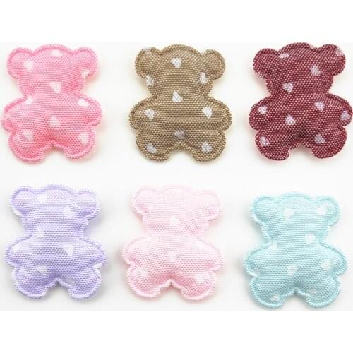 50Pcs/LOT 3*3.5CM Print Heart Fabric Bear Appliques Padded Patches For DIY Baby Girls Hair Clip Band Headdress Bow Decoration
