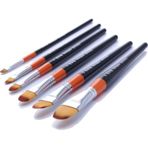 6pcs/Set Flat head painting pen Nylon Hair Wooden red rod brush pen watercolor brush industry acrylic brush art supplies