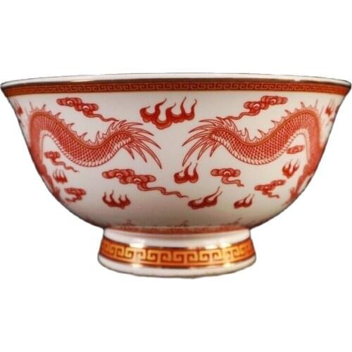 Chinese old porcelain Large bowl with gold pattern and red double dragon pattern bowl