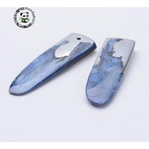 PandaHall natural kyanite big pendants for necklace jewelry making, with brass,Metal,52~55x17~18.5x2~5mm,hole:1~2mm;2pcs/box F70