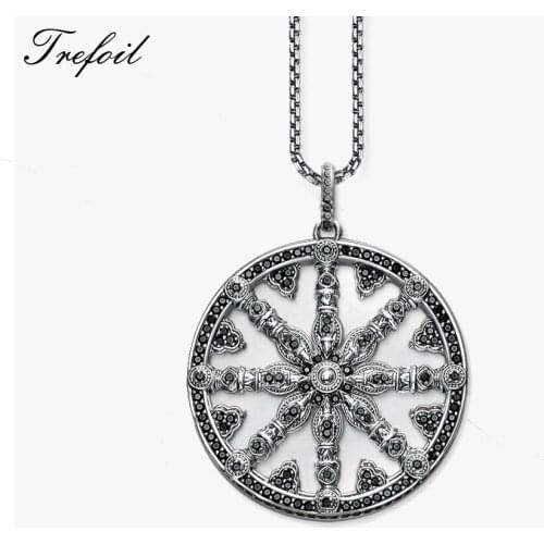 Link Chain Necklace Black Wheel Colar, Fashion 925 Sterling Silver Jewelry Asia Vintage Gift For Men Women Boy Girls 2018 New