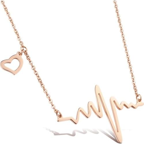 Hot Luxury Stainless Steel Rose Gold Color Wave Love Heart Shape Cute Pendant Necklace Charm Chain Necklaces Jewelry for Women