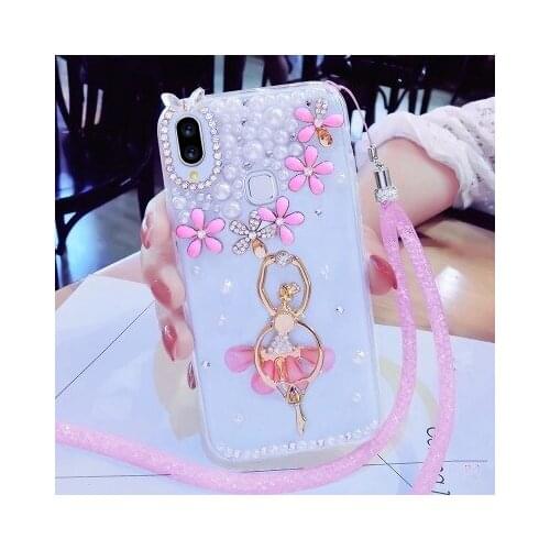 For iPhone 11 Pro MAX X XR XS MAX 6 6S Plus 7 8 Plus Cute Flower Finger Ring Buckle Diamond Bling Glitter Phone cover Case Strap