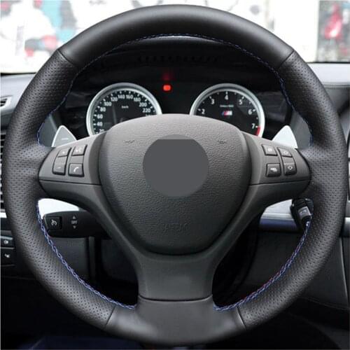 Black Soft Alcantara Leather Hand-stitched Car Steering Wheel Cover for BMW X6 E71 M 2010-2014 E70 X5 M 2010-2013 Car Interior