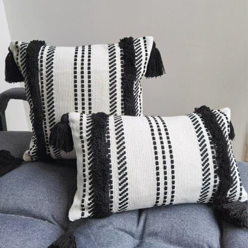 Black White Woven Cushion Cover 45x45cm 30x50cm Pillow Case For Home Decoration Living Room Bed Room Sofa Bed Chair