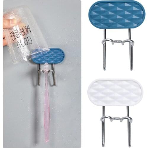 Punch-free Inverted Tooth Glass Toothbrush Holder Automatic Draining Bathroom Multifunction Stainless Steel Storage Rack