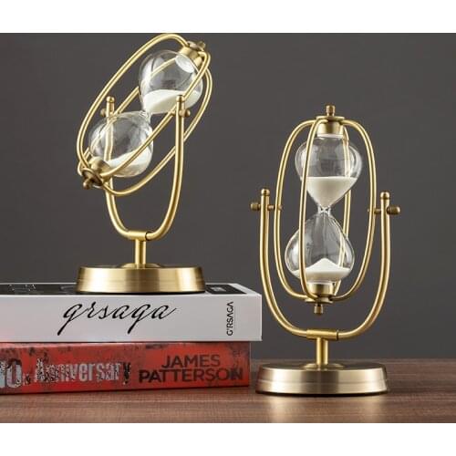 French Vintage Brass Hourglass 360 Rotating Metal Sand Clock Antique Sand Timer for Gifts Wedding Office Decor