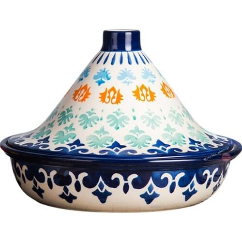 1.5L Moroccan Taji pot Handmade glaze ceramic Barbecue pots with lid just for toaster and microwave oven home tableware 25cm