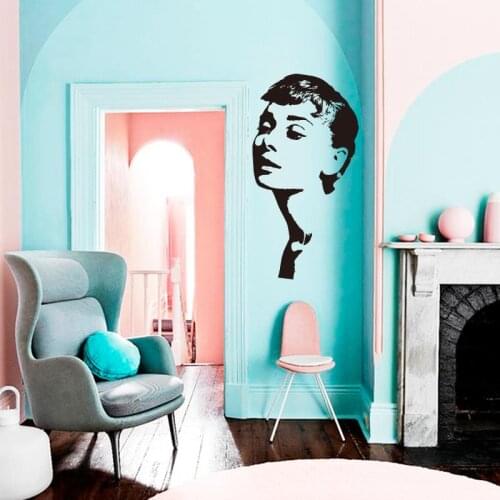 Art app 2015 hot selling environmental waterproof home decor famous lady star Hepburn wall sticker for living room or bedroom