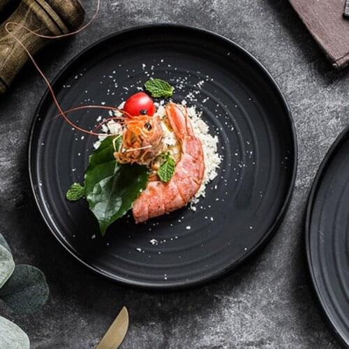 FANCITY Korean flat-bottom western plate creative simple pasta plate simple black and white dumpling fruit tray restaurant table