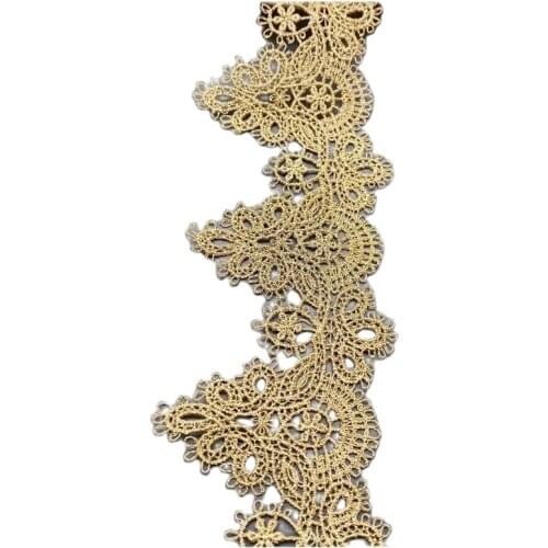 1Yard High Quality Lace Fabric 5.8cm Ribbon Embroidery Gold Lace Fabric Sewing Collar Trimmings Ribbon Lace encaje dentelle LP32